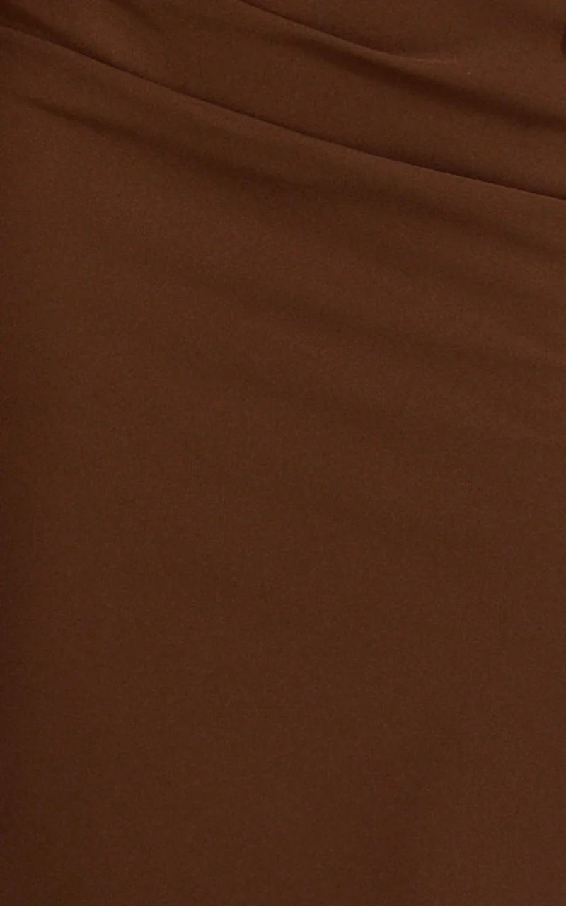 Fergie Maxi Dress - Strapless Side Ruched Cut Out Fitted Dress in chestnut brown