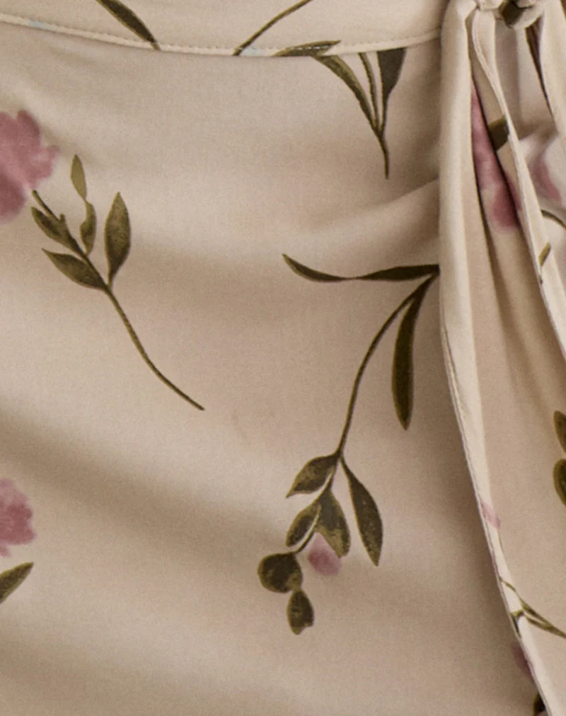 Mini-jupe Mokono, motif « Bloom Leafy » couleur taupe