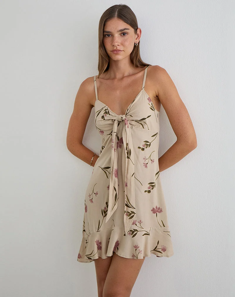Mini-robe Lazlo, motif « Bloom Leafy », couleur taupe