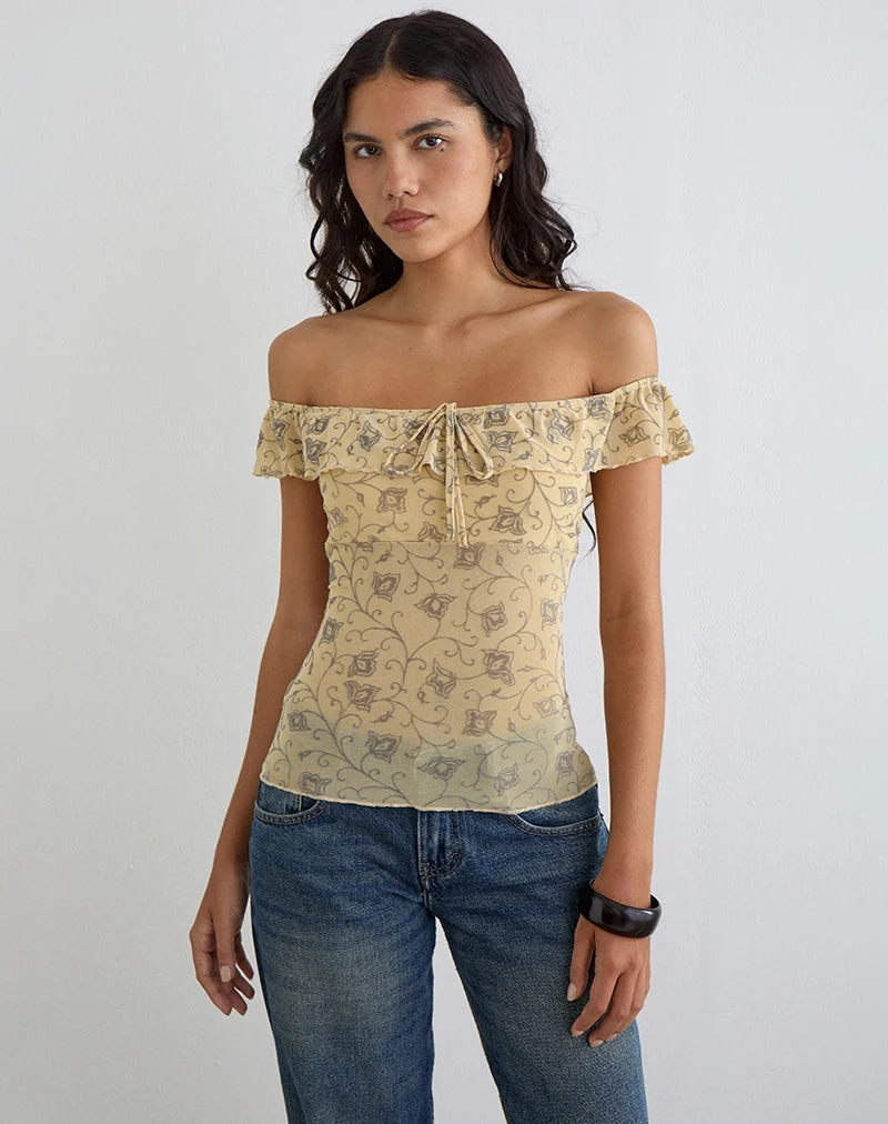 Haut Yoda, motif « Winding Ivy », jaune pâle