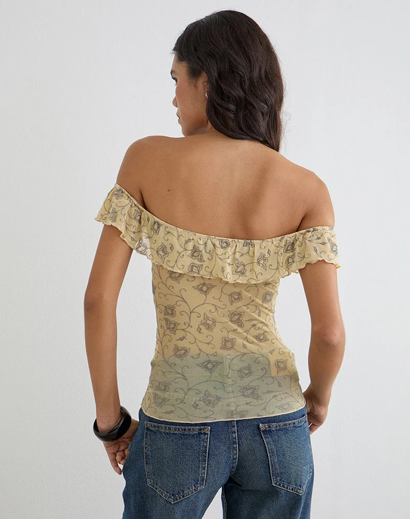 Haut Yoda, motif « Winding Ivy », jaune pâle