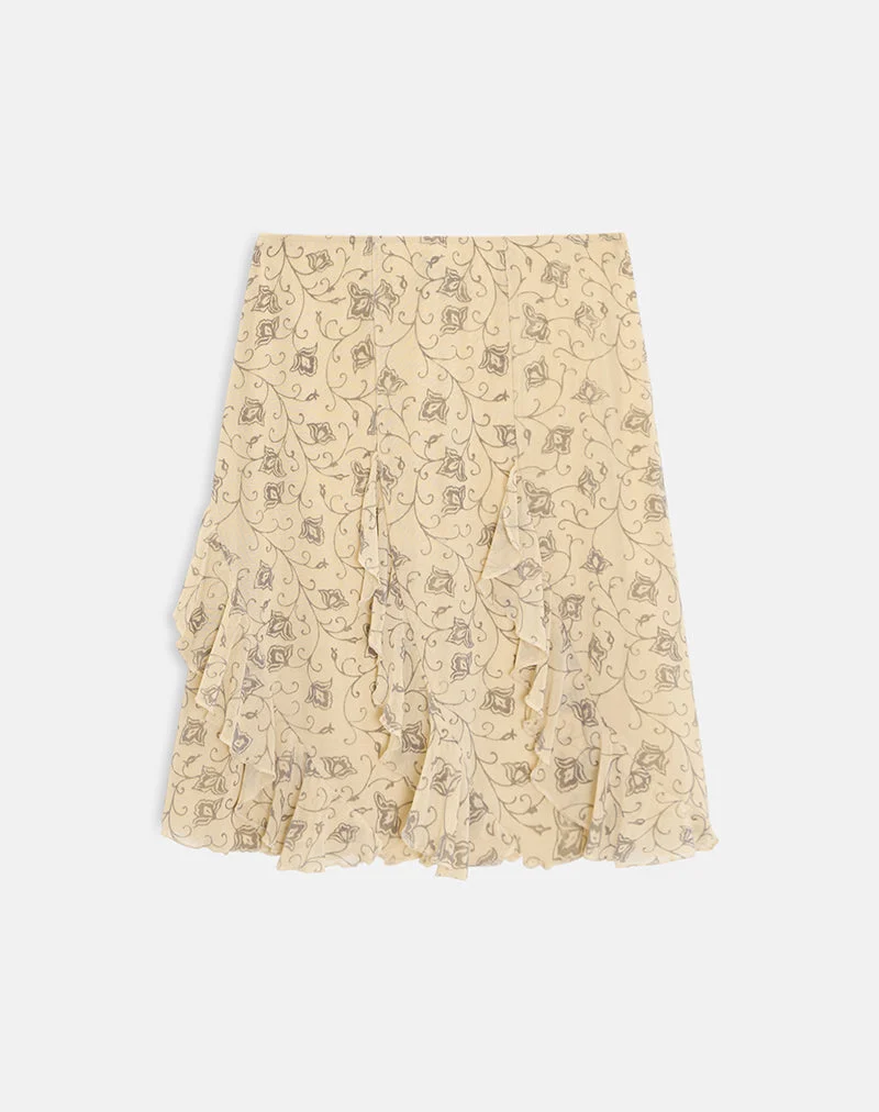 Jupe midi Luisa, modèle « Winding Ivy », jaune pâle