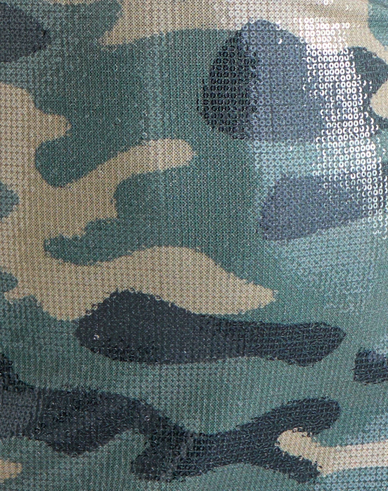 Mini-robe dos nu Hepasi, motif camouflage à paillettes, vert kaki