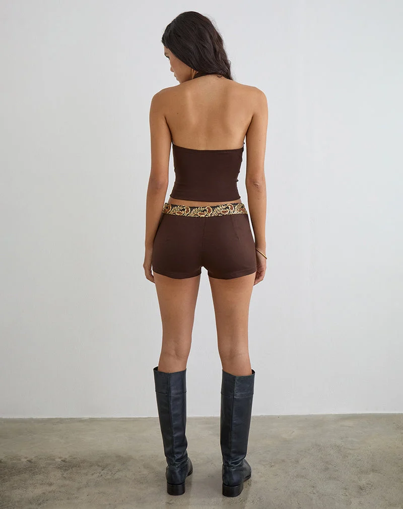 Mini-short Belvani marron avec bordure brodée de paillettes
