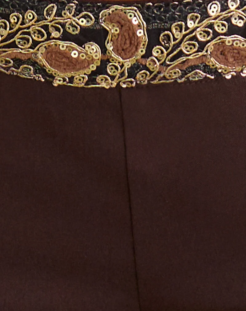 Mini-short Belvani marron avec bordure brodée de paillettes