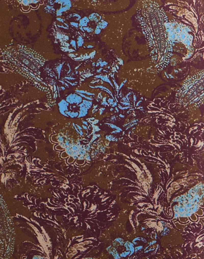 Robe longue Alnaka, motif paisley « Feathery » marron