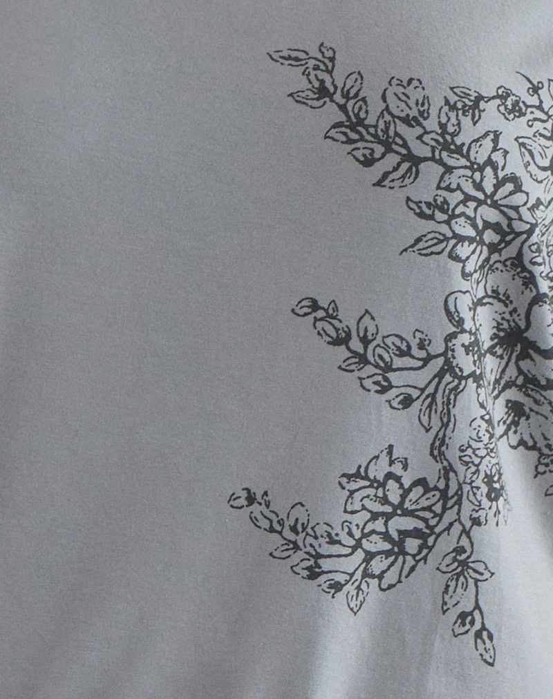 Haut « Lola » à nouer à la taille, motif floral artistique gris