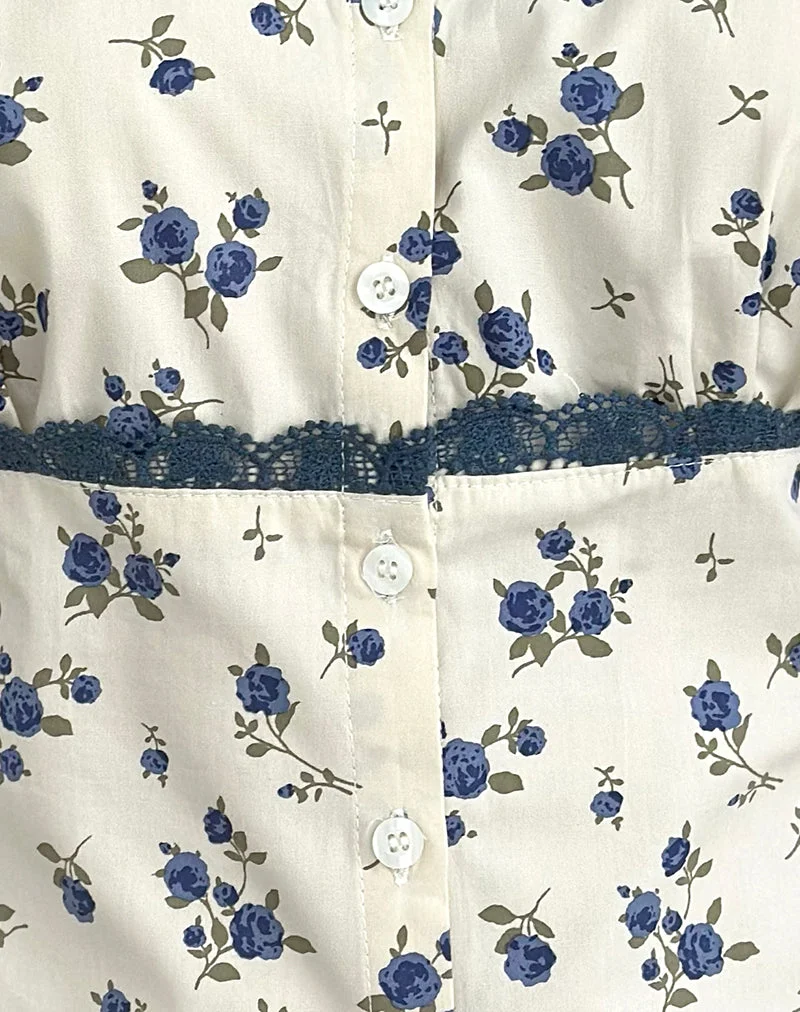 Haut Gronini « Ditsy Leaf Rose » bleu marine