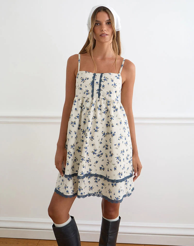 Mini-robe Gal, motif « Ditsy Leaf Rose » bleu marine