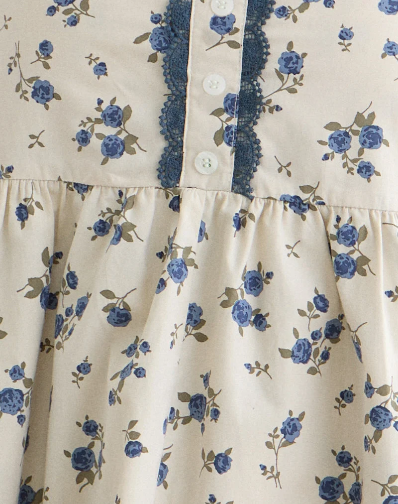 Mini-robe Gal, motif « Ditsy Leaf Rose » bleu marine