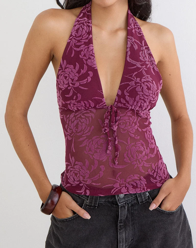 Haut Kadio, motif « Flock Shadow Leaf » couleur prune