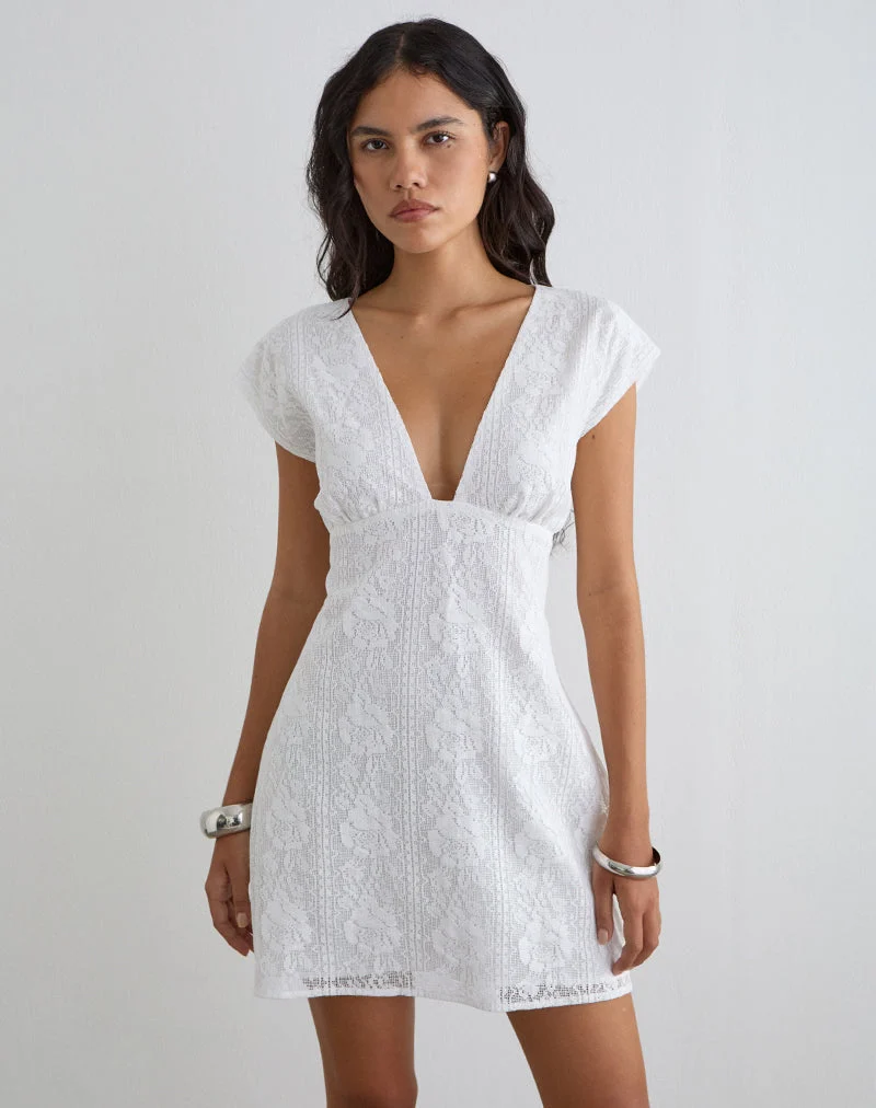 Mini-robe Yenna à décolleté plongeant en dentelle florale blanche