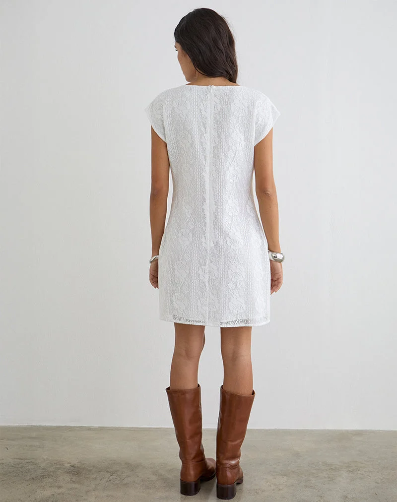 Mini-robe Yenna à décolleté plongeant en dentelle florale blanche