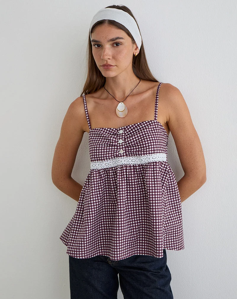Haut Cami Flika en mini-vichy couleur vin