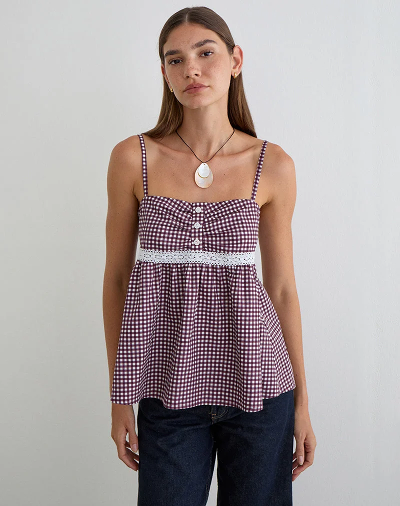 Haut Cami Flika en mini-vichy couleur vin