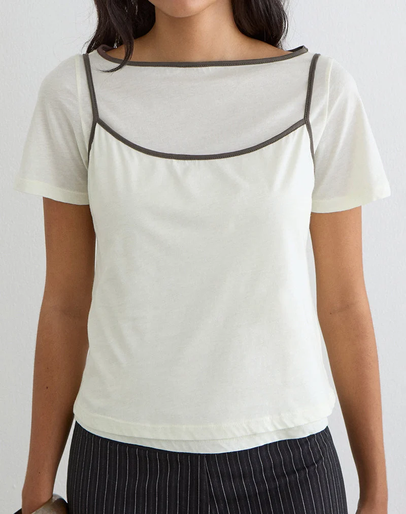 T-shirt à manches dolman couleur « Vanilla Ice » avec bordure couleur « Walnut »