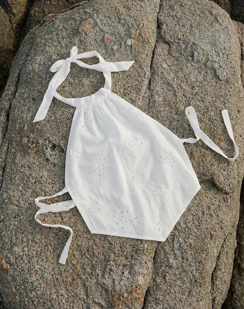 Haut Sedona à encolure dos nu, modèle « Broderie » blanc