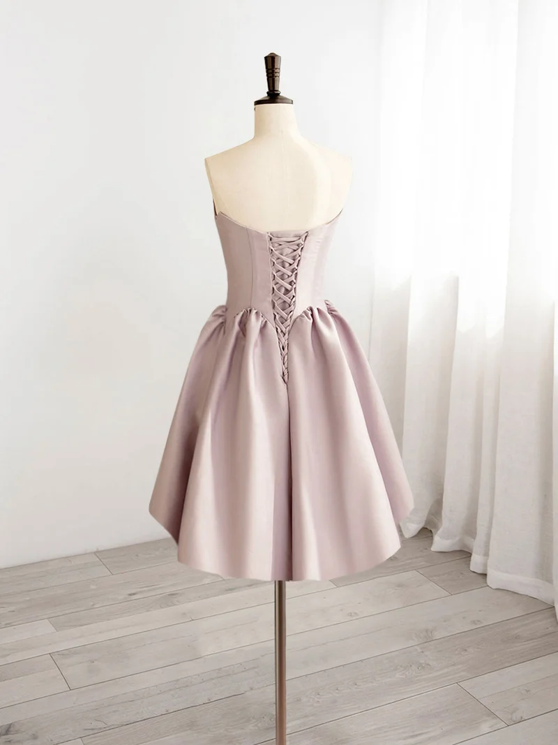 Charmante robe de bal courte rose à col en V et coupe trapèze, élégante robe de soirée rose