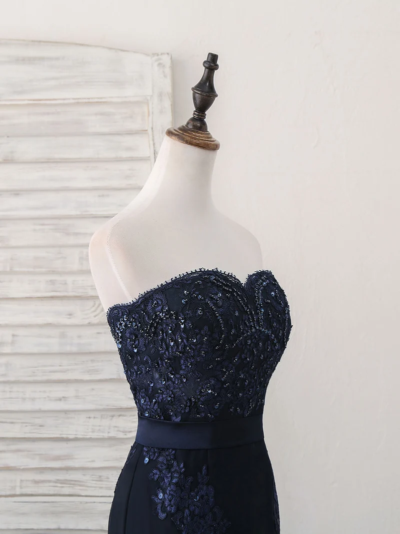 Robe de soirée longue bleu foncé élégante à col en cœur style sirène pour occasions spéciales