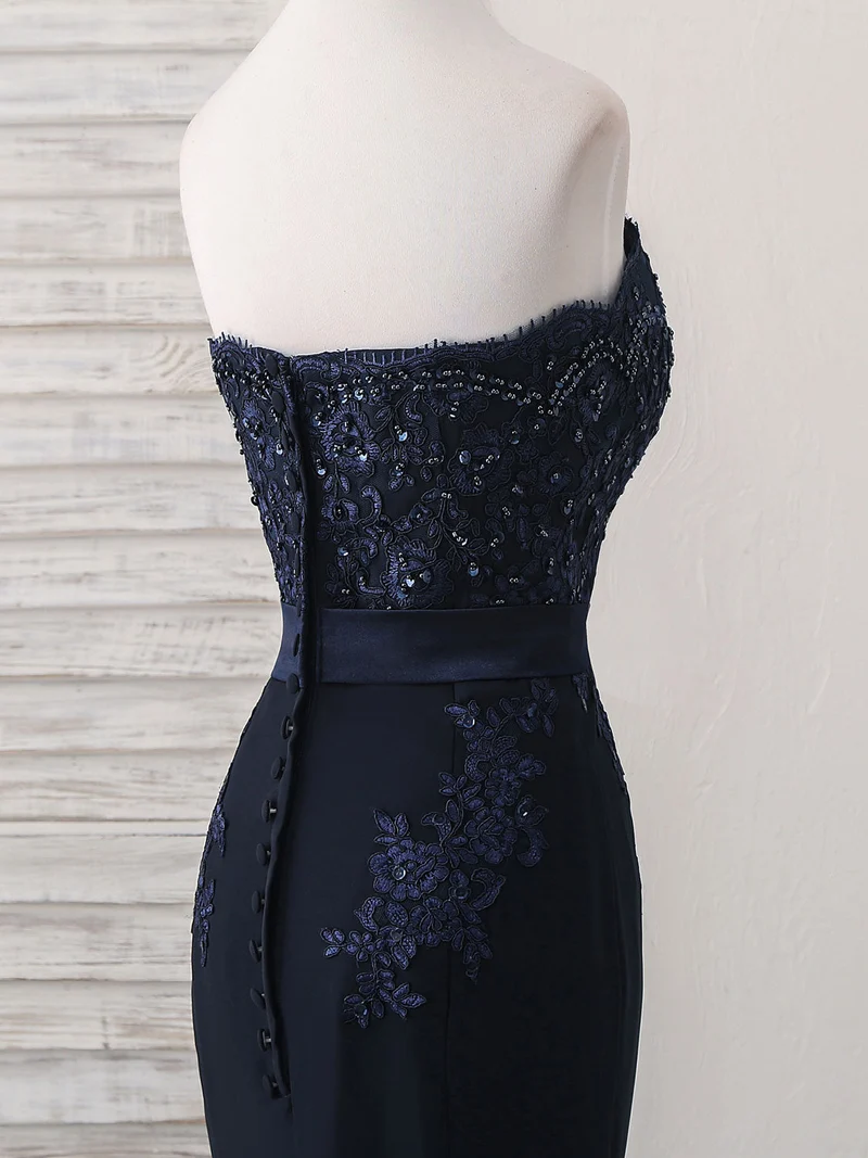 Robe de soirée longue bleu foncé élégante à col en cœur style sirène pour occasions spéciales