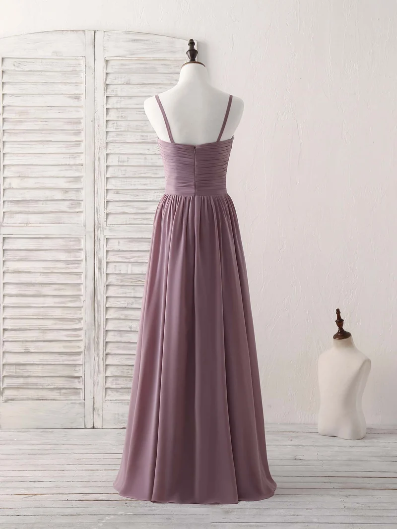 Robe de demoiselle d'honneur élégante en mousseline à col en V : robe de bal longue et simple rose foncé