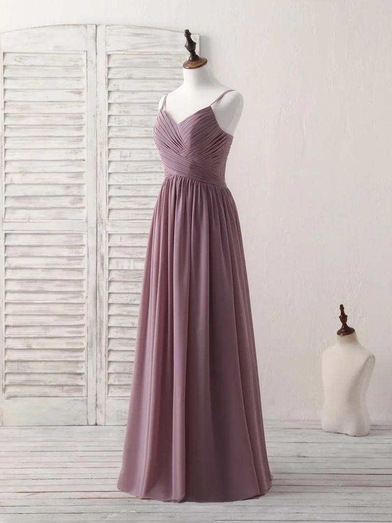 Robe de demoiselle d'honneur simple en mousseline à col en V : robe de bal longue et élégante pour femme