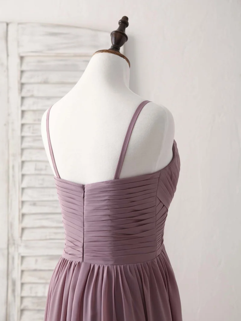 Robe de demoiselle d'honneur simple en mousseline à col en V : robe de bal longue et élégante pour femme