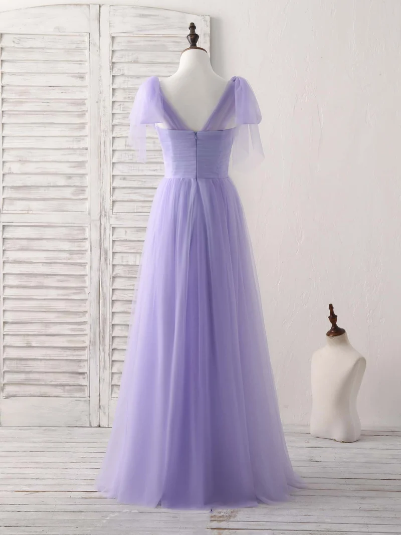 Robe de bal longue en tulle violet à col en cœur pour demoiselles d'honneur