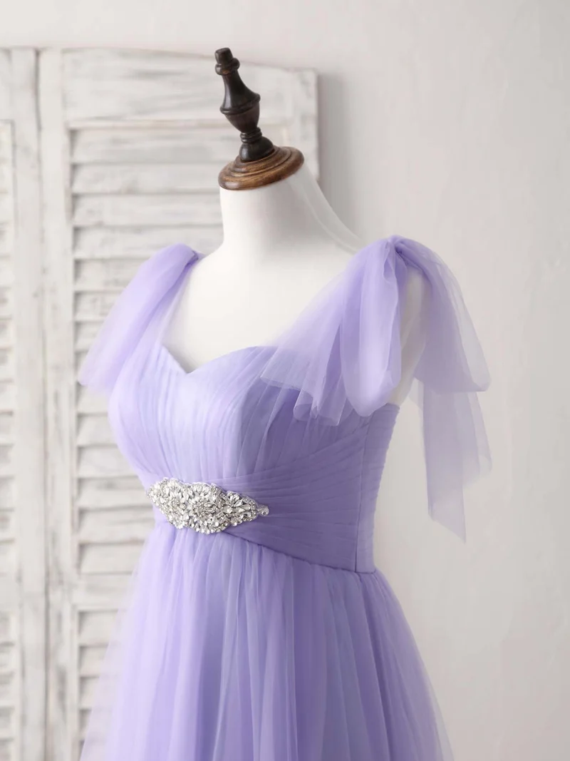 Robe de bal longue en tulle violet à col en cœur pour demoiselles d'honneur