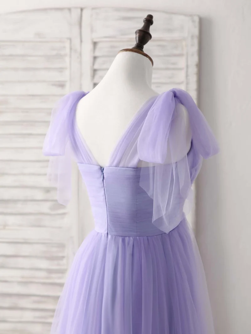 Robe de bal longue en tulle violet à col en cœur pour demoiselles d'honneur