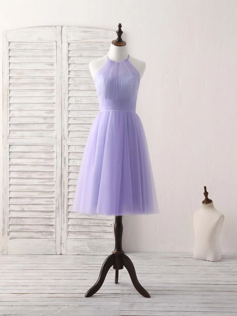 Robe de bal courte et élégante en tulle violet : robe de demoiselle d'honneur simple et élégante