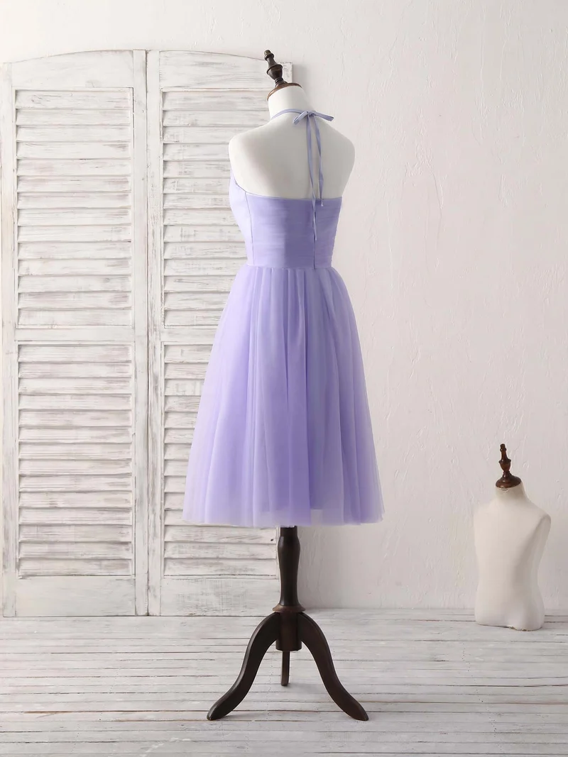Robe de bal courte et élégante en tulle violet : robe de demoiselle d'honneur simple et élégante