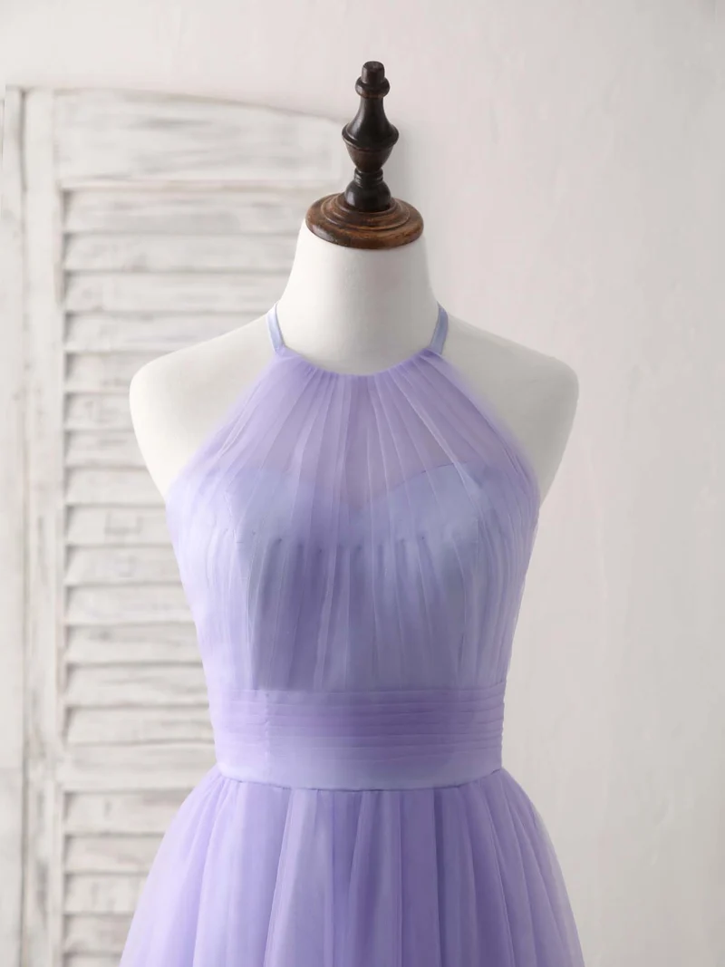 Robe de bal courte et élégante en tulle violet : robe de demoiselle d'honneur simple et élégante
