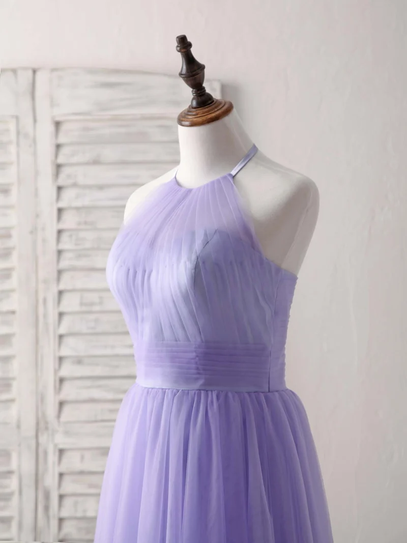 Robe de bal courte et élégante en tulle violet : robe de demoiselle d'honneur simple et élégante