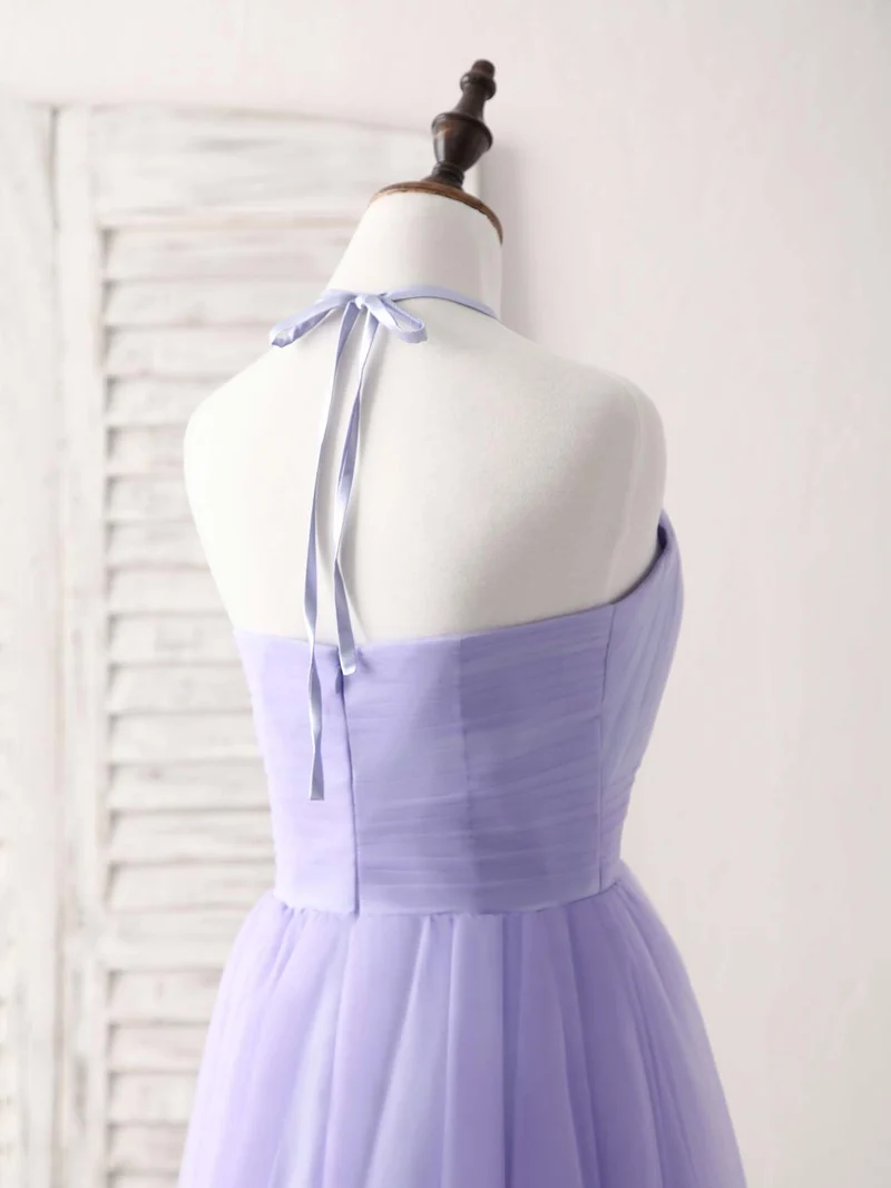 Robe de bal courte et élégante en tulle violet : robe de demoiselle d'honneur simple et élégante