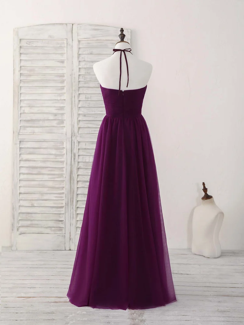 Robe de bal longue violette élégante en tulle coupe A pour demoiselles d'honneur et occasions spéciales