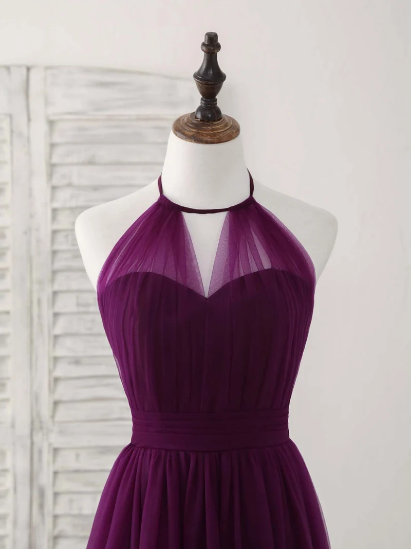 Robe de bal longue violette élégante en tulle coupe A pour demoiselles d'honneur et occasions spéciales