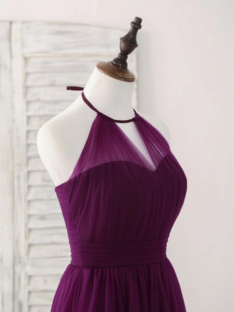 Robe de bal longue violette élégante en tulle coupe A pour demoiselles d'honneur et occasions spéciales