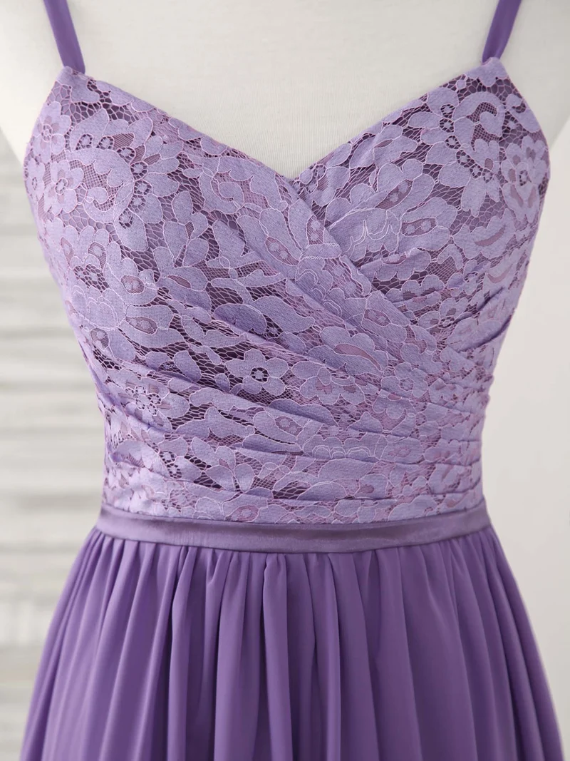 Élégante robe de bal longue en mousseline de soie et dentelle violette, superbe robe de demoiselle d'honneur pour les occasions spéciales