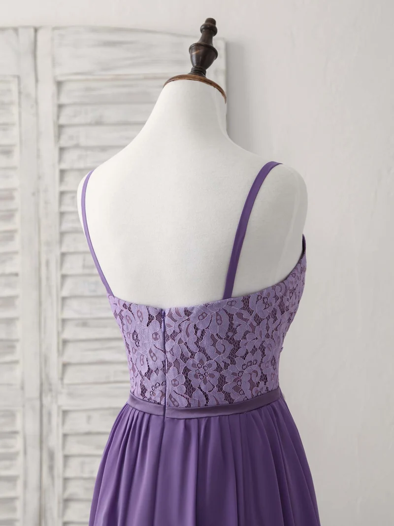 Élégante robe de bal longue en mousseline de soie et dentelle violette, superbe robe de demoiselle d'honneur pour les occasions spéciales