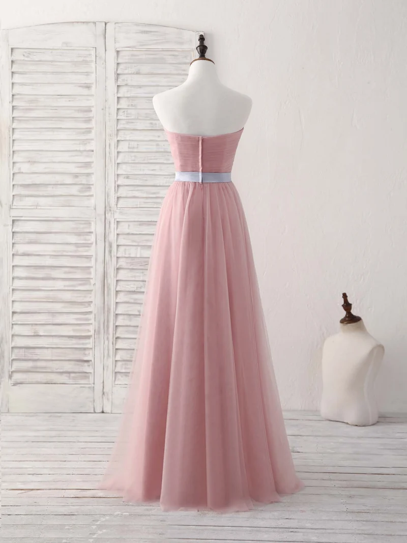 Robe de soirée longue et élégante en tulle rose à col en cœur
