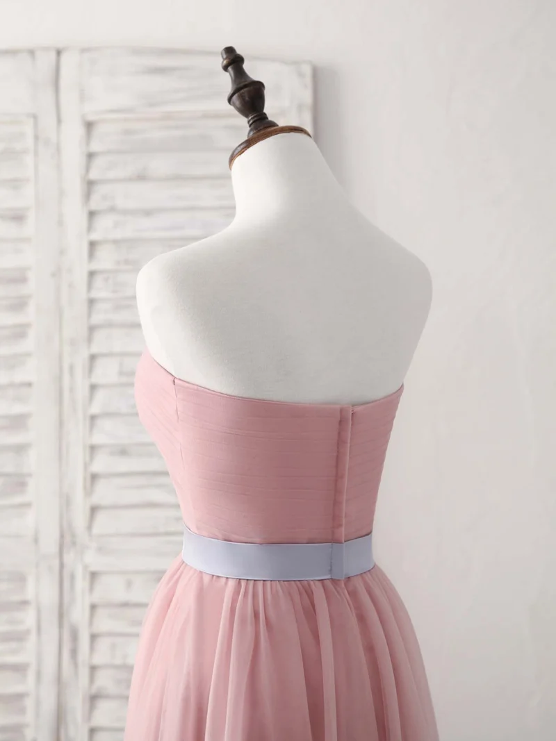 Robe de soirée longue et élégante en tulle rose à col en cœur