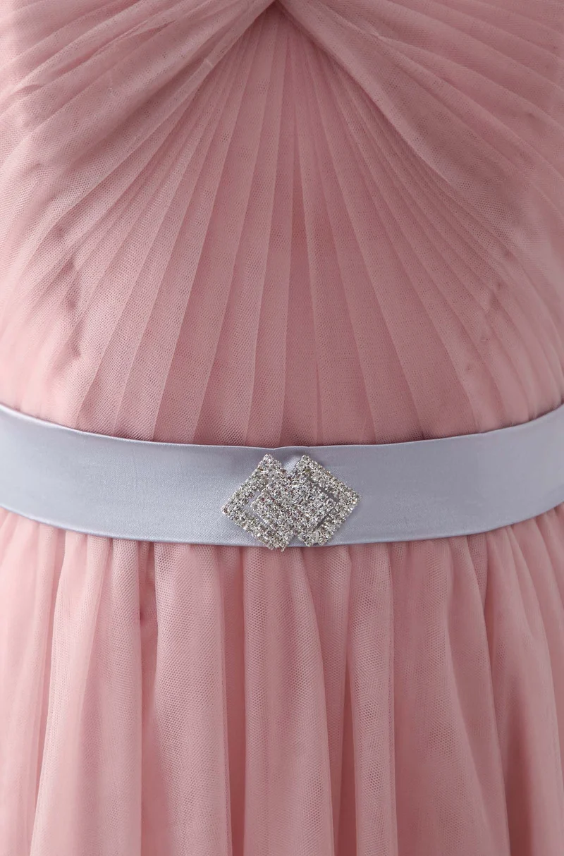 Robe de soirée longue et élégante en tulle rose à col en cœur