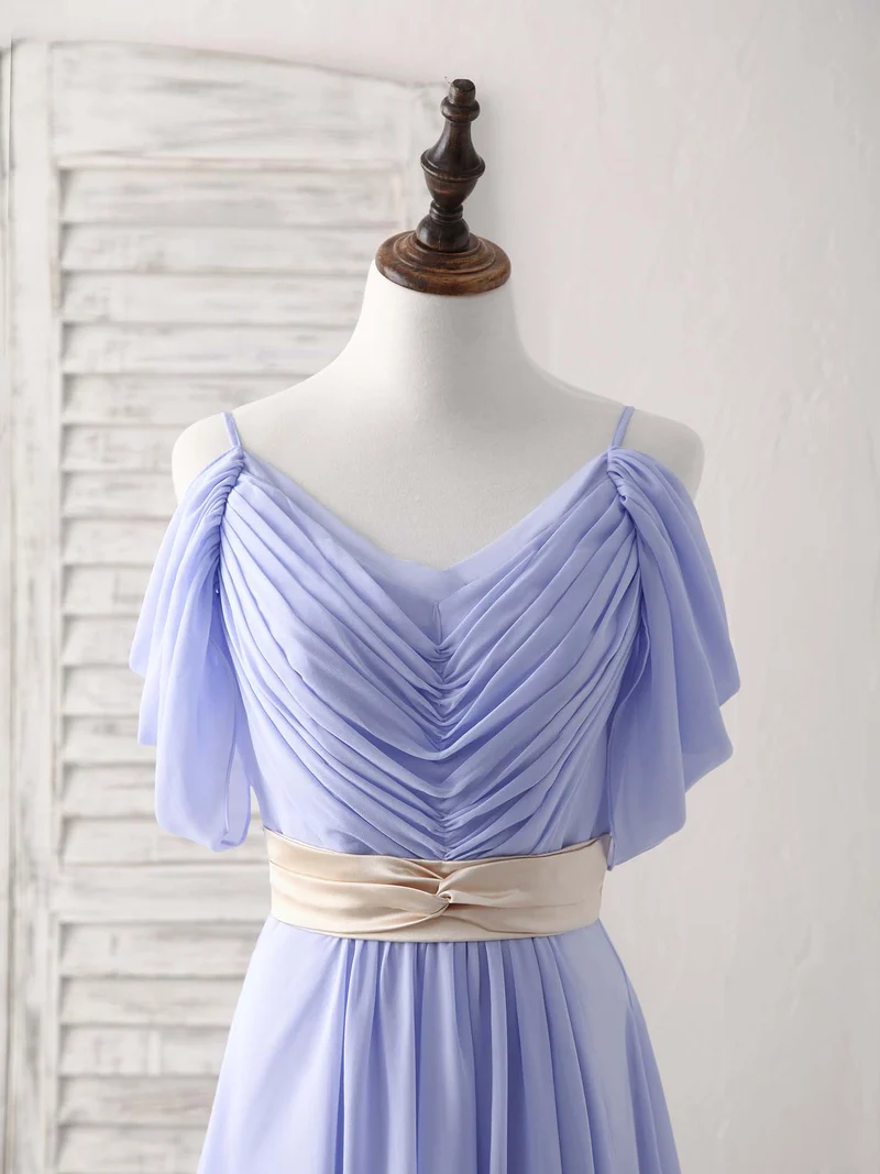 Robe de soirée longue élégante en mousseline de soie à col en V et épaules dénudées