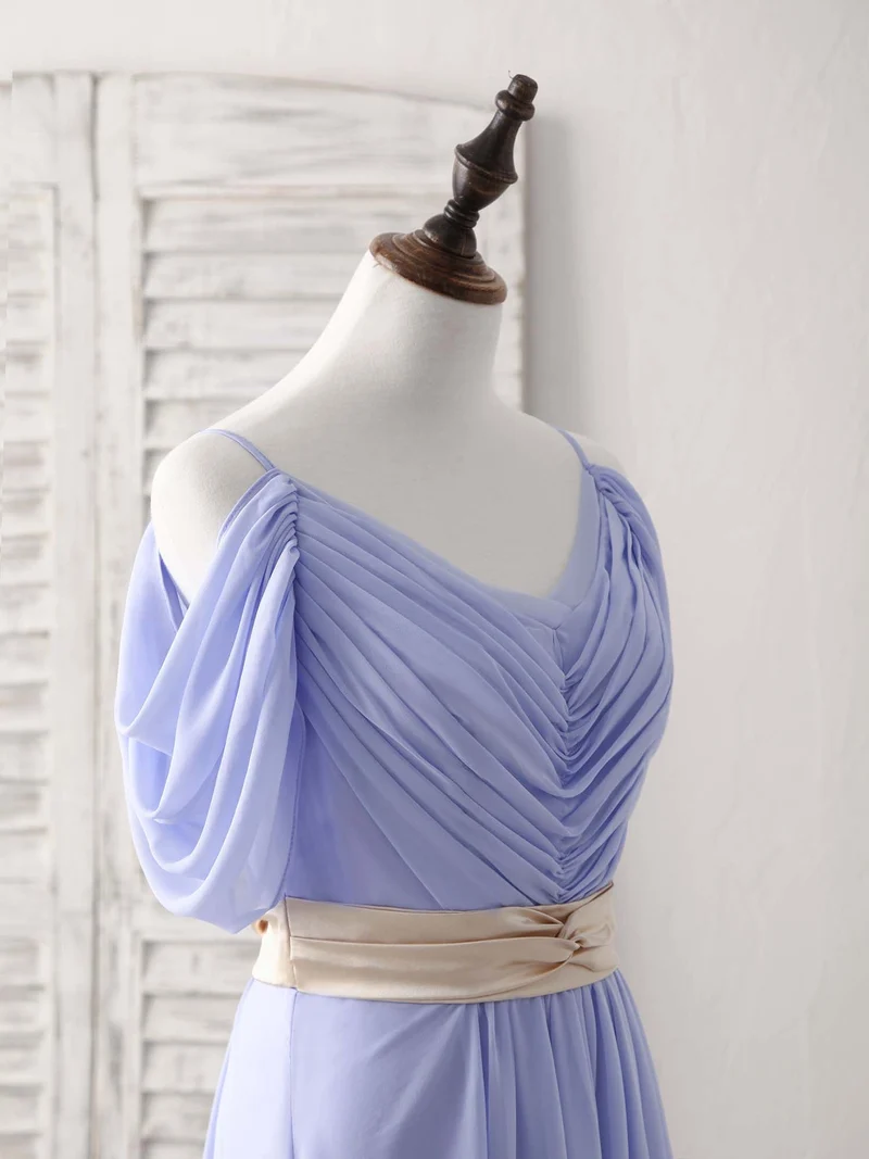 Robe de soirée longue élégante en mousseline de soie à col en V et épaules dénudées