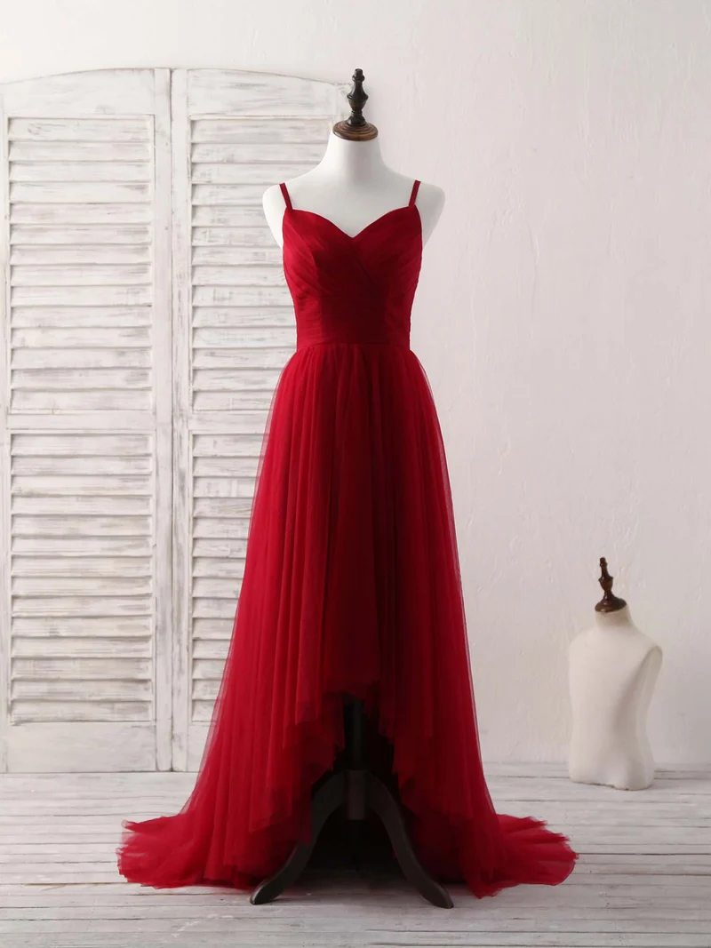 Robe de bal élégante en tulle bordeaux à décolleté en cœur, pour demoiselles d'honneur et soirée