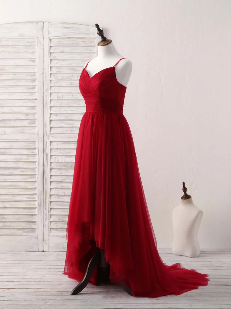 Robe de bal élégante en tulle bordeaux à décolleté en cœur, pour demoiselles d'honneur et soirée