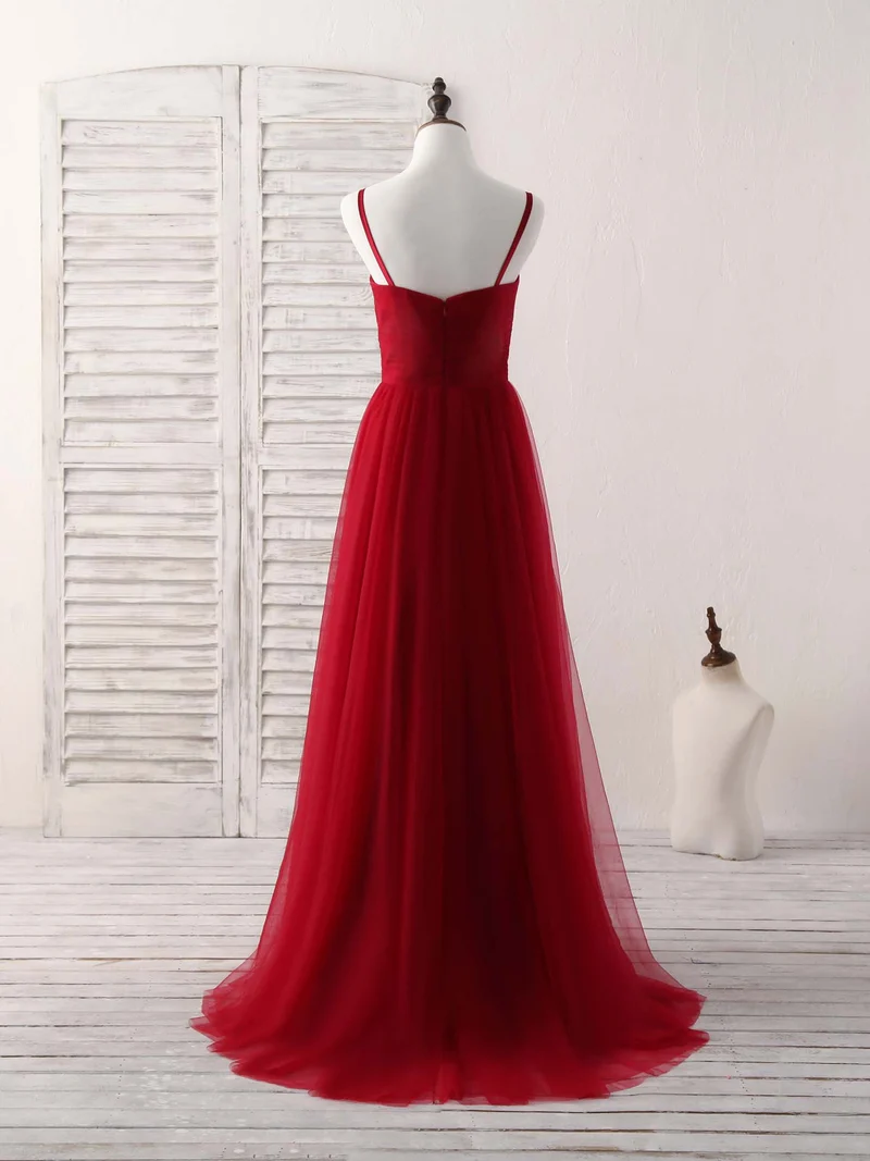 Robe de bal élégante en tulle bordeaux à décolleté en cœur, pour demoiselles d'honneur et soirée
