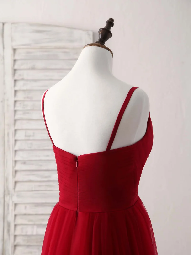 Robe de bal élégante en tulle bordeaux à décolleté en cœur, pour demoiselles d'honneur et soirée