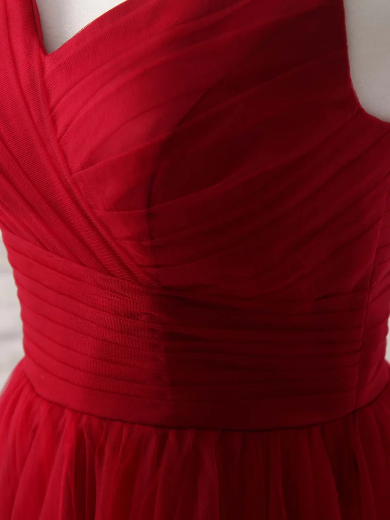 Robe de bal élégante en tulle bordeaux à décolleté en cœur, pour demoiselles d'honneur et soirée